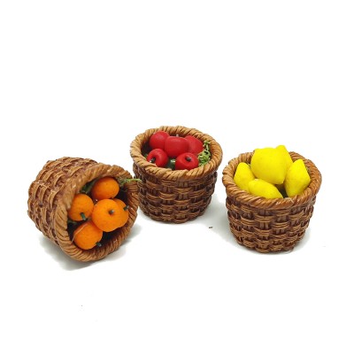 Set 3 Pezzi Cestini di Frutta Miniatura per Presepe