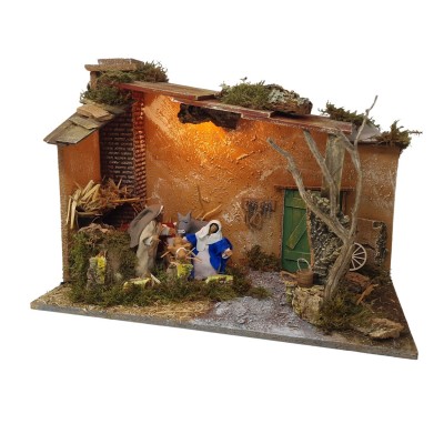 Capanna Completa di Natività in Movimento e Luci 50x26 cm 87497+79343