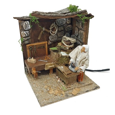 Falegname con Banchetto Pastore per Presepe in Movimento Statuina 12 cm