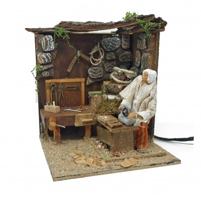 Falegname con Banchetto Pastore per Presepe in Movimento Statuina 12 cm