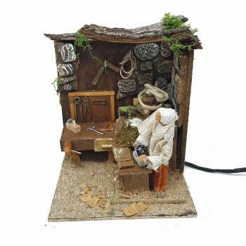 Falegname con Banchetto Pastore per Presepe in Movimento Statuina 12 cm