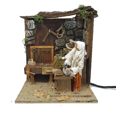 Falegname con Banchetto Pastore per Presepe in Movimento Statuina 12 cm