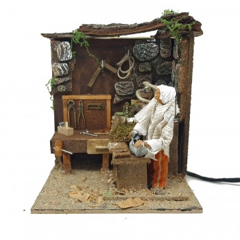 Falegname con Banchetto Pastore per Presepe in Movimento Statuina 12 cm