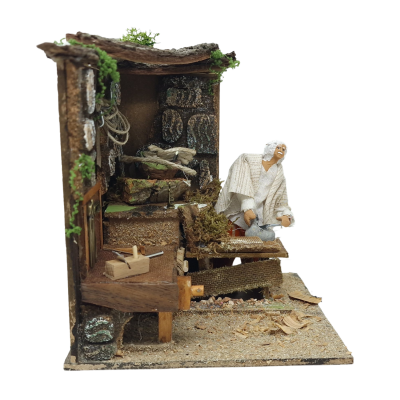 Falegname con Banchetto Pastore per Presepe in Movimento Statuina 12 cm