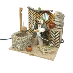 Uomo con Pozzo Scena in Movimento per Presepe 17x17 cm 79226