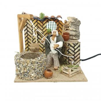 Uomo con Pozzo Scena in Movimento per Presepe 17x17 cm 79226