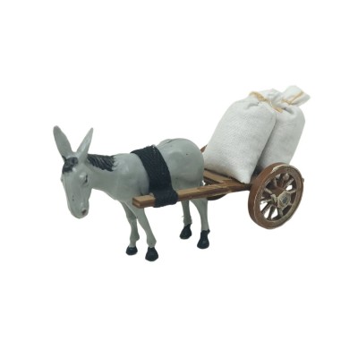 Carretto di Legno Asino e Sacchi per Presepe 50732