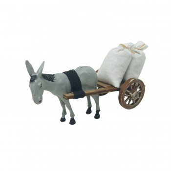 Carretto di Legno Asino e Sacchi per Presepe 50732