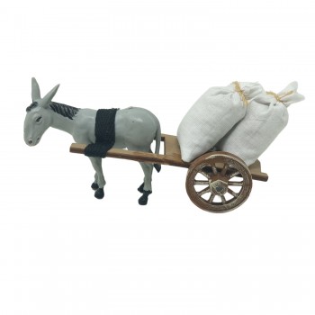 Carretto di Legno Asino e Sacchi per Presepe 50732