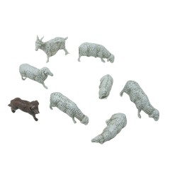 Gruppo 6 Pecore e Cane Animali per Presepe SM1003