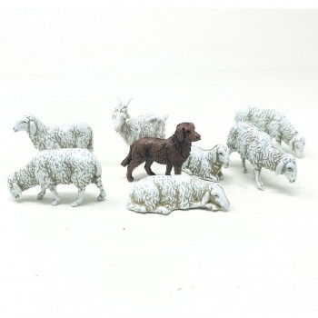 Gruppo 6 Pecore e Cane Animali per Presepe SM1003