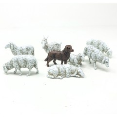 Gruppo 6 Pecore e Cane Animali per Presepe SM1003