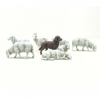 Gruppo 6 Pecore e Cane Animali per Presepe SM1003