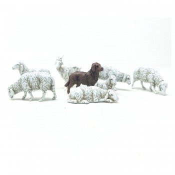 Gruppo 6 Pecore e Cane Animali per Presepe SM1003