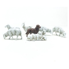 Gruppo 6 Pecore e Cane Animali per Presepe SM1003