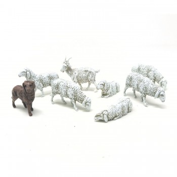 Gruppo 6 Pecore e Cane Animali per Presepe SM1003