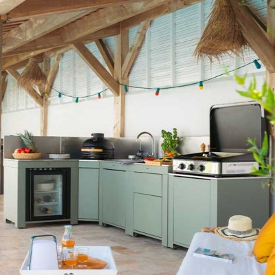 Modulo Cucina Angolare per Kamado M/L Verde Salvia 2