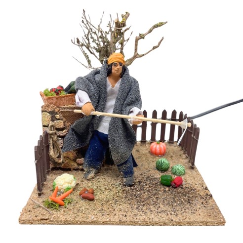 Contadino con Orto Pastore per Presepe in Movimento Statuina 12 cm