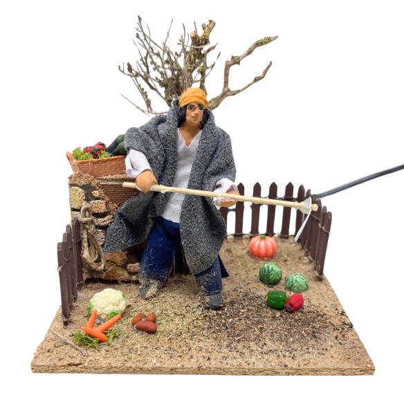 Contadino con Orto Pastore per Presepe in Movimento Statuina 12 cm
