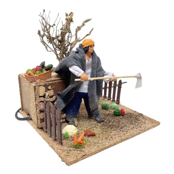 Contadino con Orto Pastore per Presepe in Movimento Statuina 12 cm