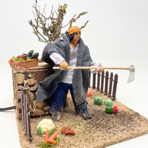 Contadino con Orto Pastore per Presepe in Movimento Statuina 12 cm