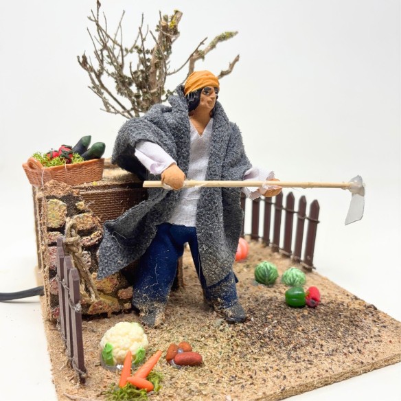 Contadino con Orto Pastore per Presepe in Movimento Statuina 12 cm