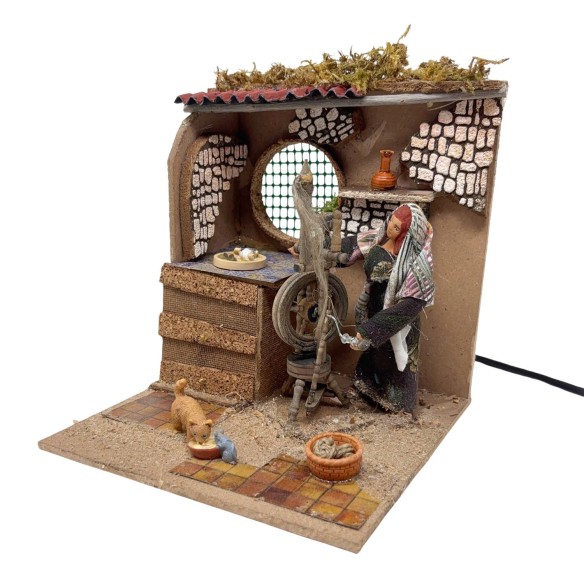 Filatrice con Arcolaio Pastore per Presepe in Movimento 17x17 cm