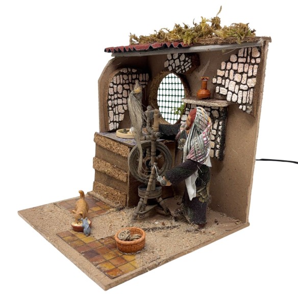 Filatrice con Arcolaio Pastore per Presepe in Movimento 17x17 cm
