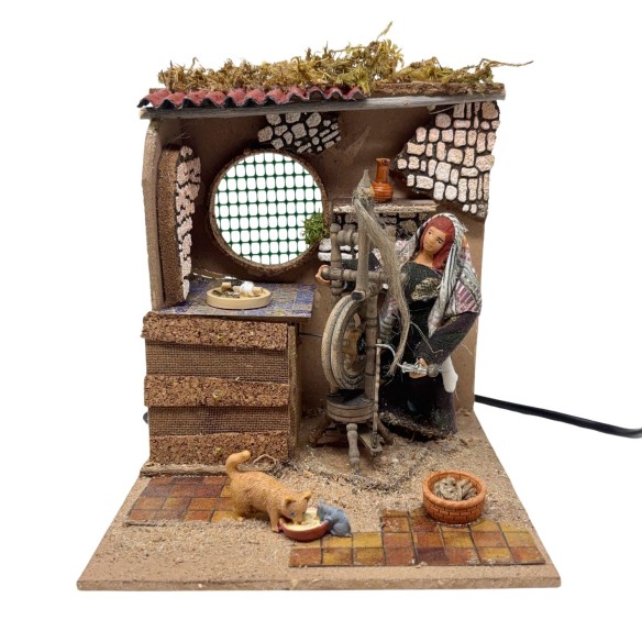 Filatrice con Arcolaio Pastore per Presepe in Movimento 17x17 cm
