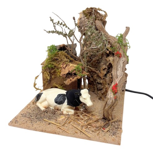Mucca Seduta Animali per Presepe in Movimento 17x17 cm