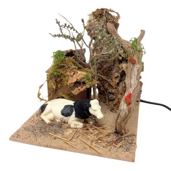Mucca Seduta Animali per Presepe in Movimento 17x17 cm
