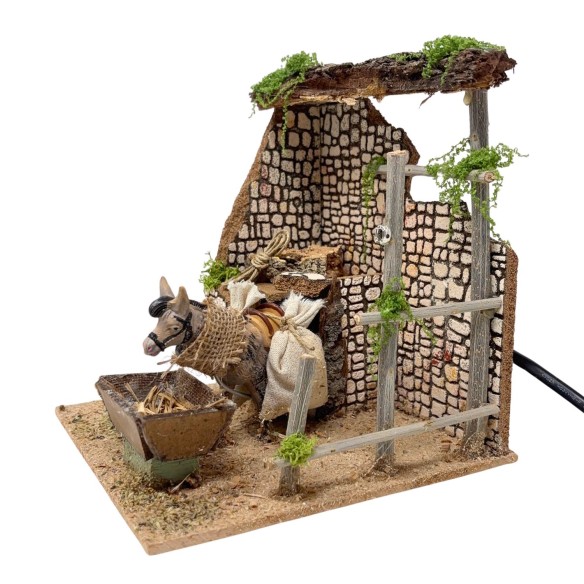 Asino che Mangia Animali per Presepe in Movimento 17x17 cm