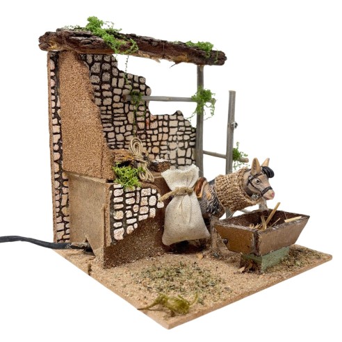 Asino che Mangia Animali per Presepe in Movimento 17x17 cm