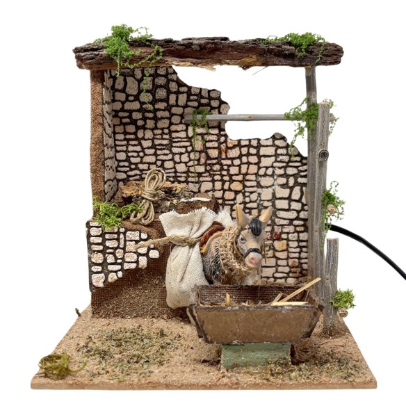 Asino che Mangia Animali per Presepe in Movimento 17x17 cm