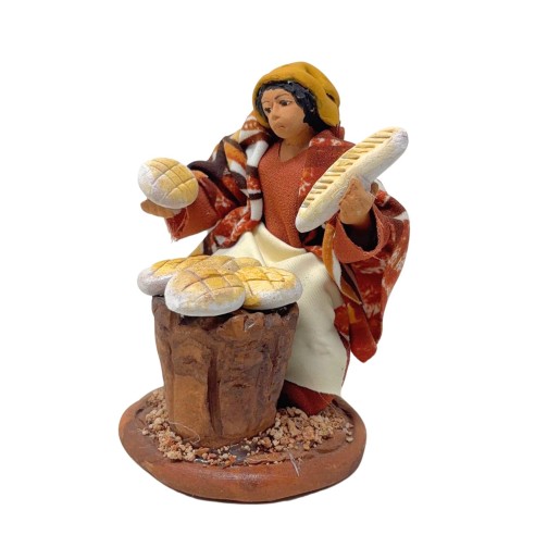 Donna che Vende il Pane Statuina in Terracotta per Presepe 14 cm