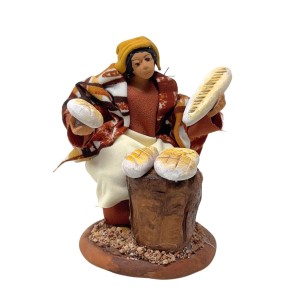 Donna che Vende il Pane Statuina in Terracotta per Presepe 14 cm 2