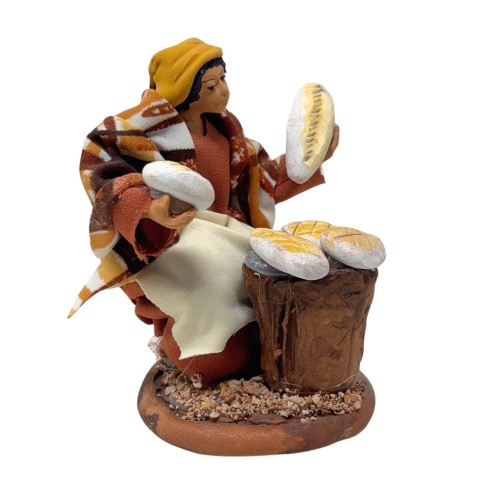 Donna che Vende il Pane Statuina in Terracotta per Presepe 14 cm