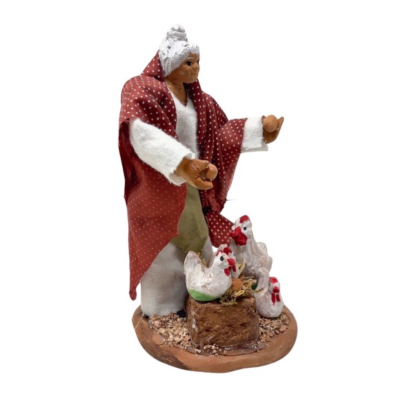 Donna con Galline Statuina in Terracotta per Presepe 14 cm