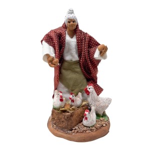 Donna con Galline Statuina in Terracotta per Presepe 14 cm