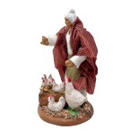 Donna con Galline Statuina in Terracotta per Presepe 14 cm