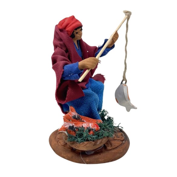 Il Pescatore Statuina in Terracotta per Presepe 14 cm