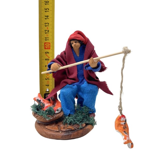 Il Pescatore Statuina in Terracotta per Presepe 14 cm