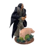 Uomo con Maiale Statuina in Terracotta per Presepe 14 cm
