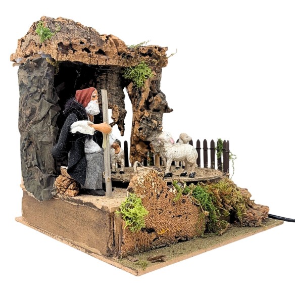 Uomo con Pecore Pastore per Presepe in Movimento 23x18 cm