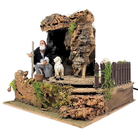 Uomo con Pecore Pastore per Presepe in Movimento 23x18 cm