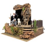 Uomo con Pecore Pastore per Presepe in Movimento 23x18 cm