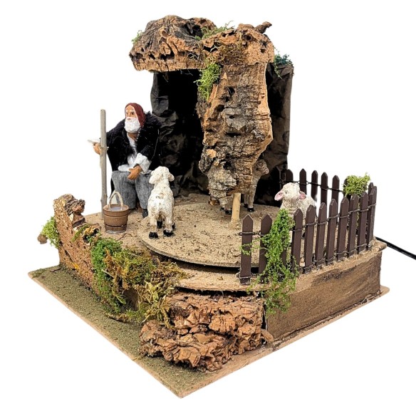 Uomo con Pecore Pastore per Presepe in Movimento 23x18 cm