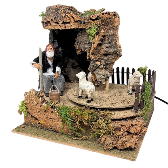 Uomo con Pecore Pastore per Presepe in Movimento 23x18 cm