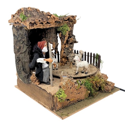 Uomo con Pecore Pastore per Presepe in Movimento 23x18 cm