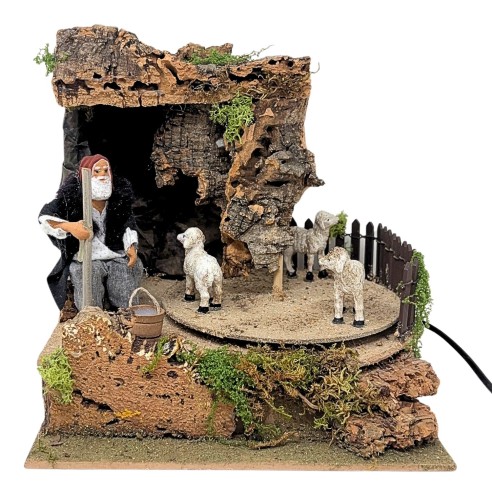 Uomo con Pecore Pastore per Presepe in Movimento 23x18 cm